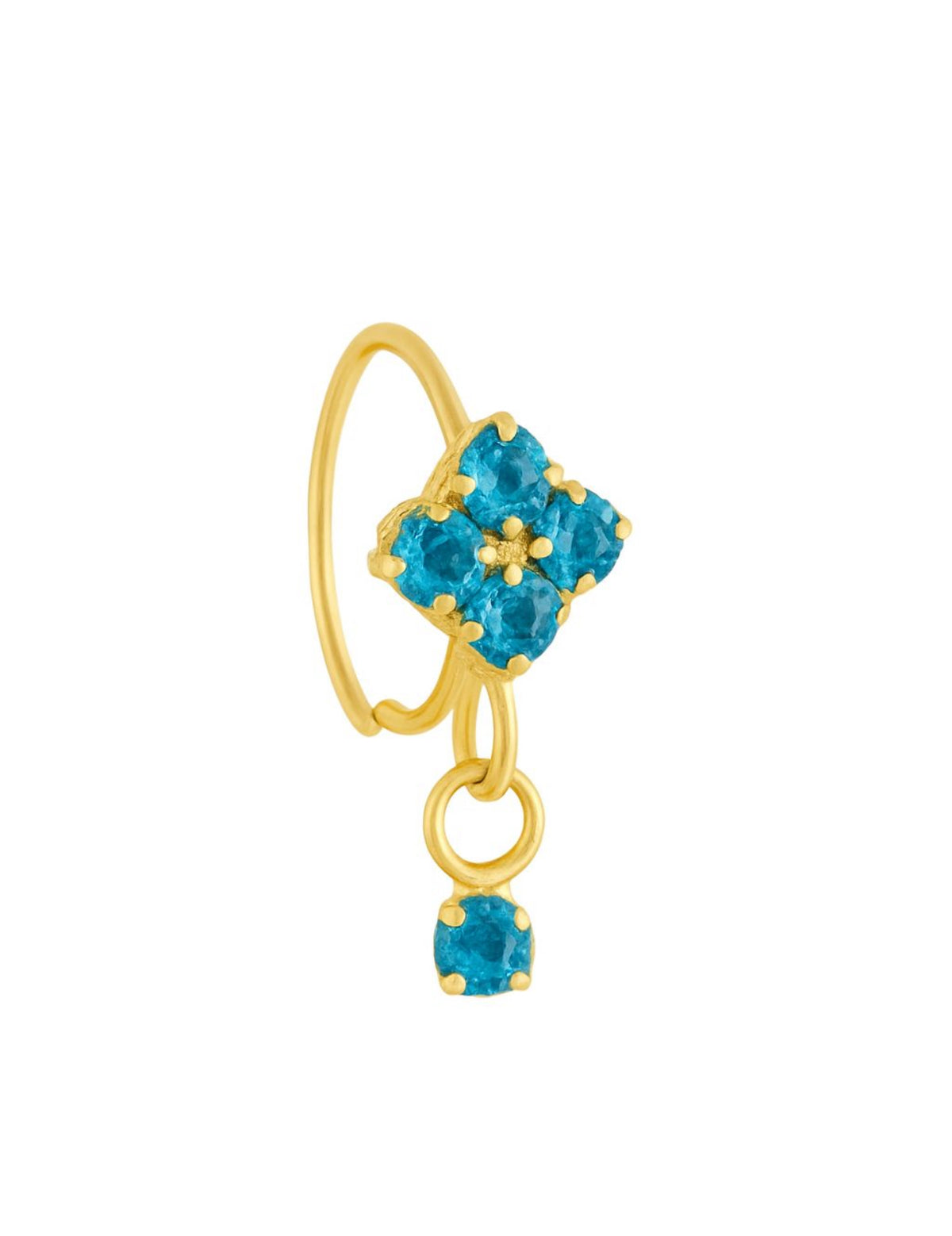 Light Blue Square Small Gem Dangle Gold Nose Ring For a pierced Nose