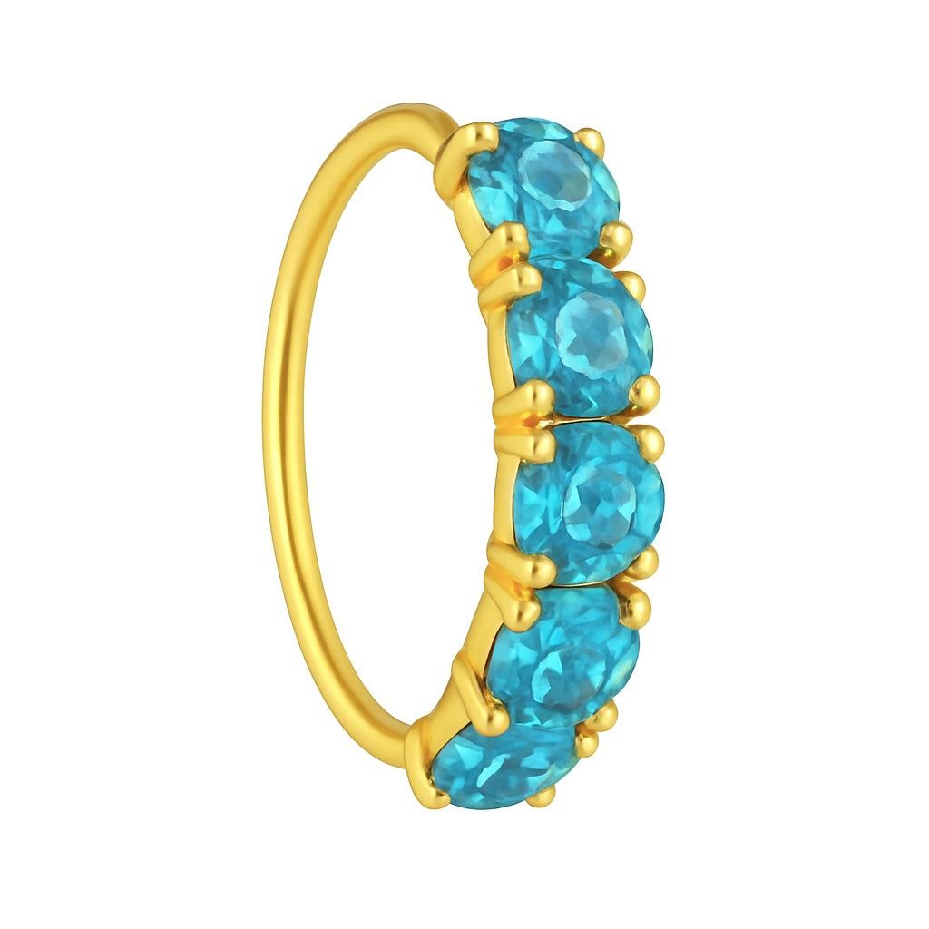 Light Blue 5 Stone Thick Gold Nose Ring For Pierced and Non Pierced Nose