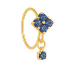 Blue Square Small Gem Dangle Gold Nose Ring For A Pierced Nose