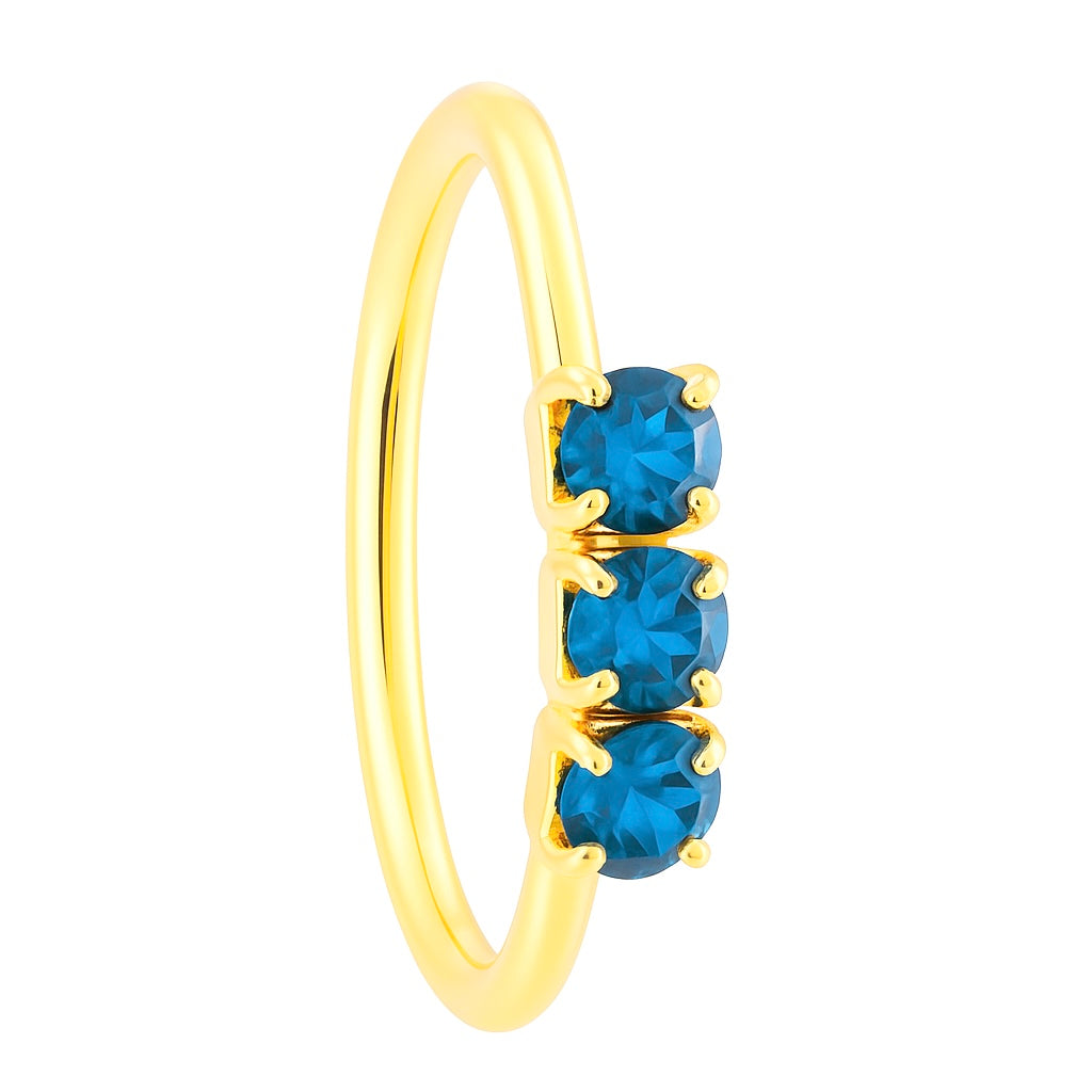 Teal 3 Stone Gold Nose Ring for pierced and non pierced nose