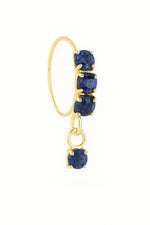 Dark Blue 3 Stone Thick Dangle Gold Nose Ring For a Pierced Nose
