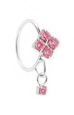Pink Stone Square Small Gem Dangle Silver nose Ring For a Pierced Nose