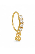4 Stone Ball Gold Dangle Nose Ring For a Pierced Nose