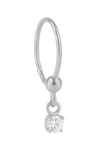 1 Stone Gem Dangle Silver Nose ring for a Pierced Nose