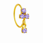 Lilac 3 Stone Dainty Gold Small Gem Dangle Nose Ring for a pierced nose