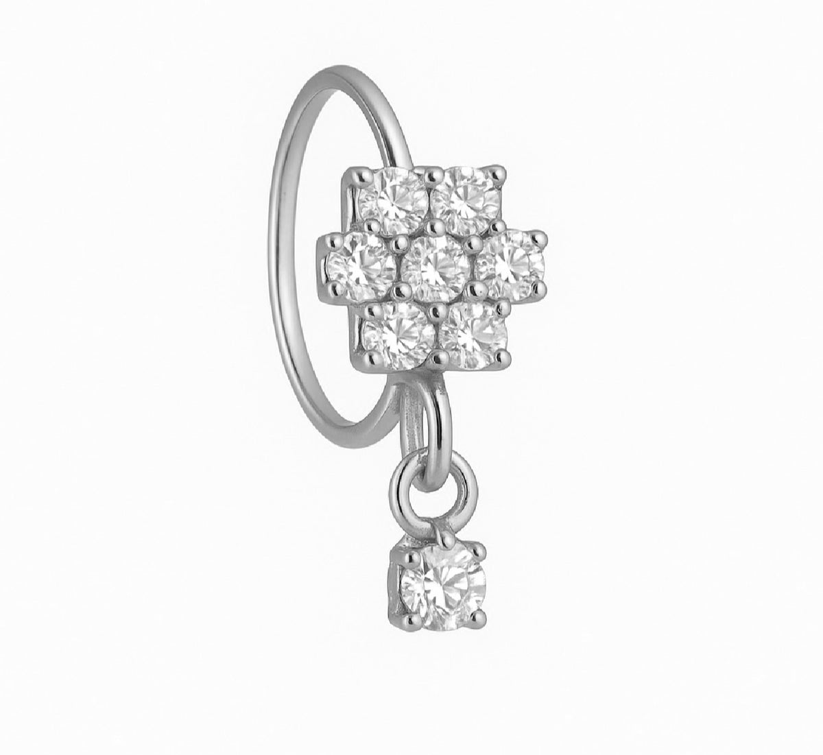 7 Stone Small Flower Dangle Silver nose ring for a pierced nose
