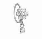 7 Stone Small Flower Dangle Silver nose ring for a pierced nose