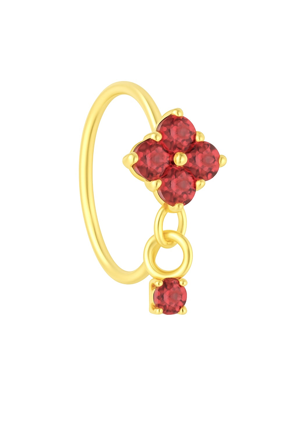 Red Square Small Gem Dangle Gold Nose Ring For Pierced Nose