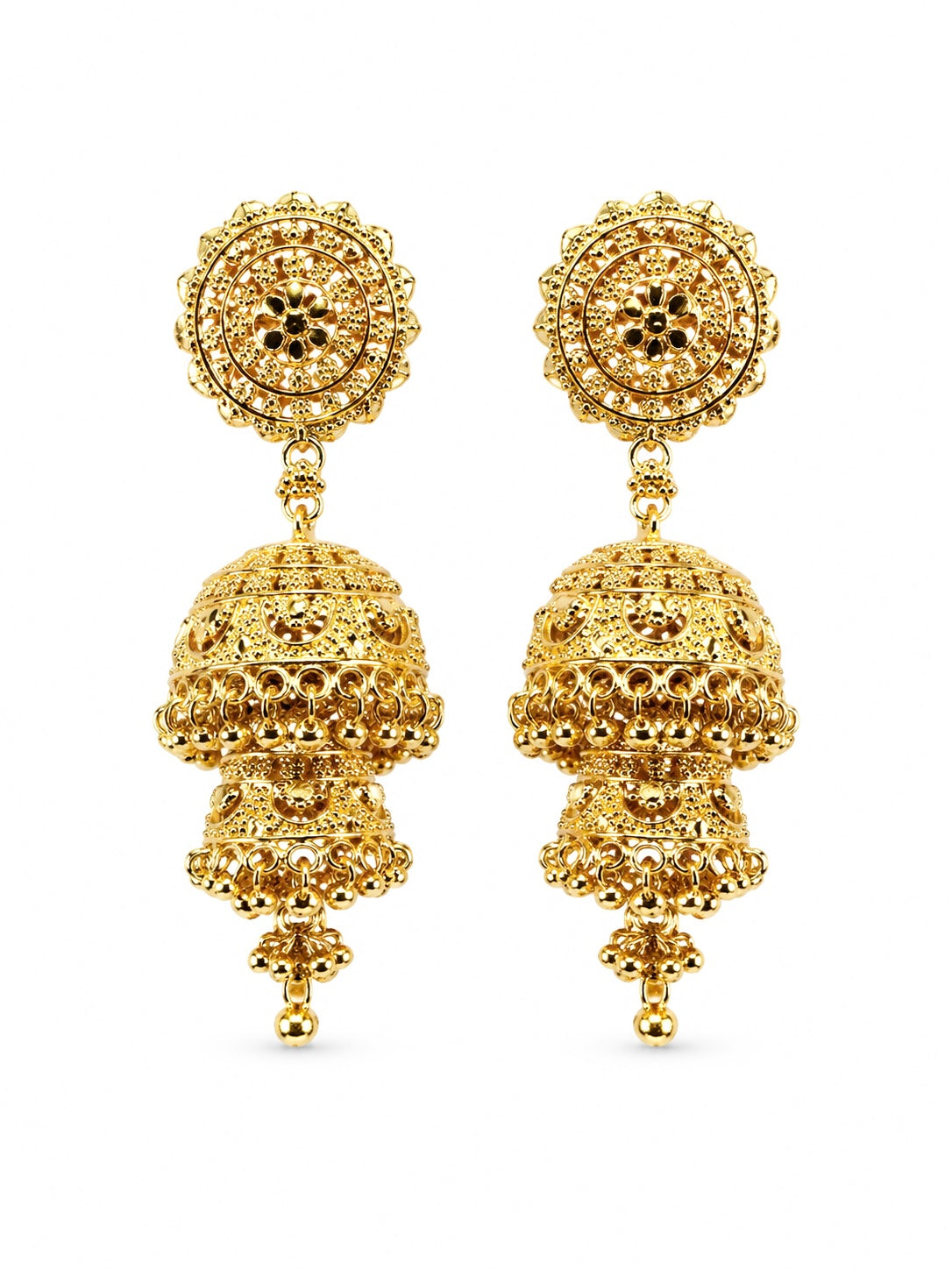 Gold plated Collection Jhumka Earring Double Meera Thin Pin