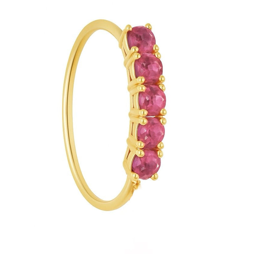 Pink 5 Stone Gold Nose Ring For Pierced And Non Pierced Nose