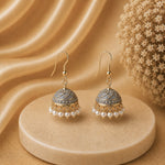 Pearl Grey Hand Painted Jhumka Hook Dangle Earring
