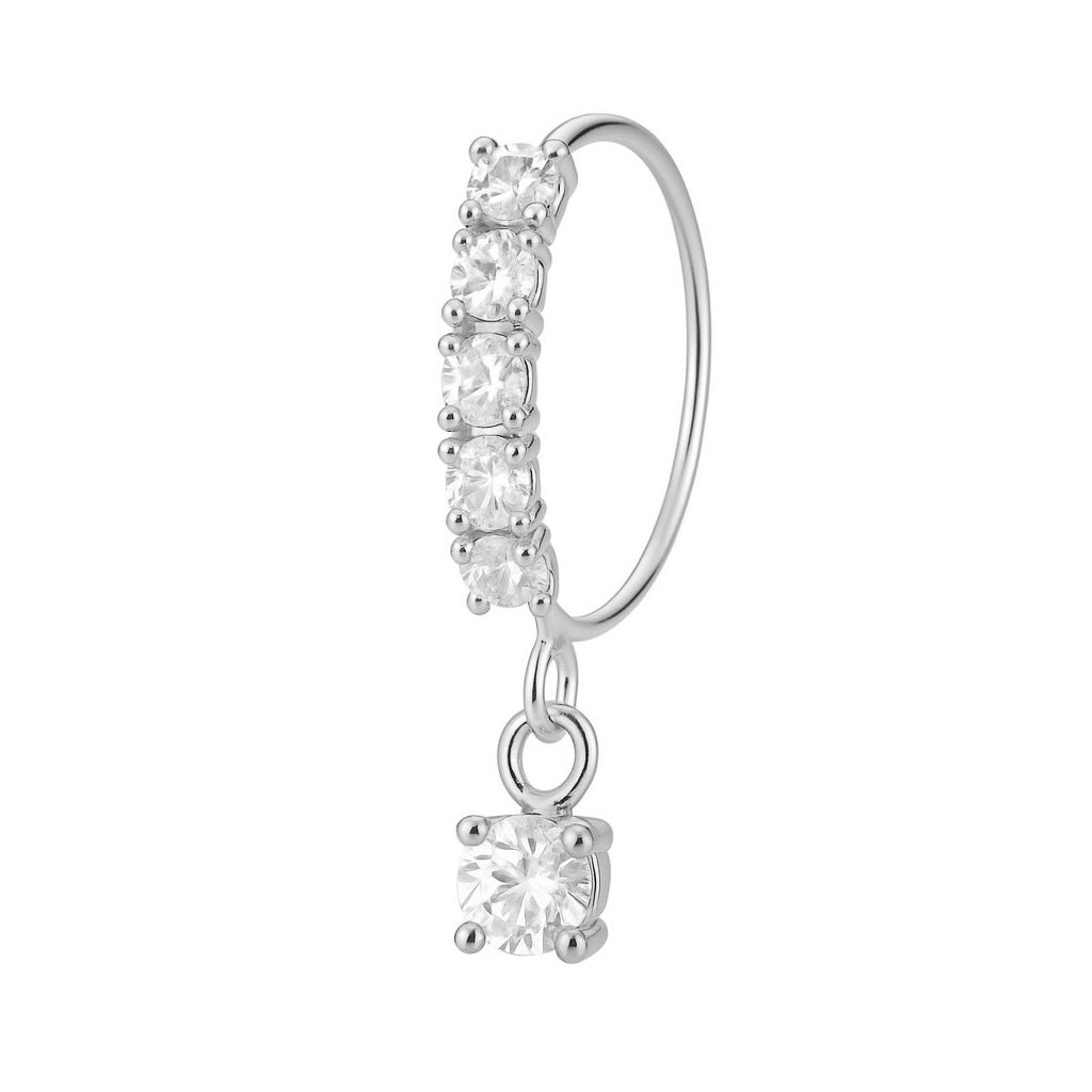 5 Stone Dangle Silver nose ring for a pierced nose