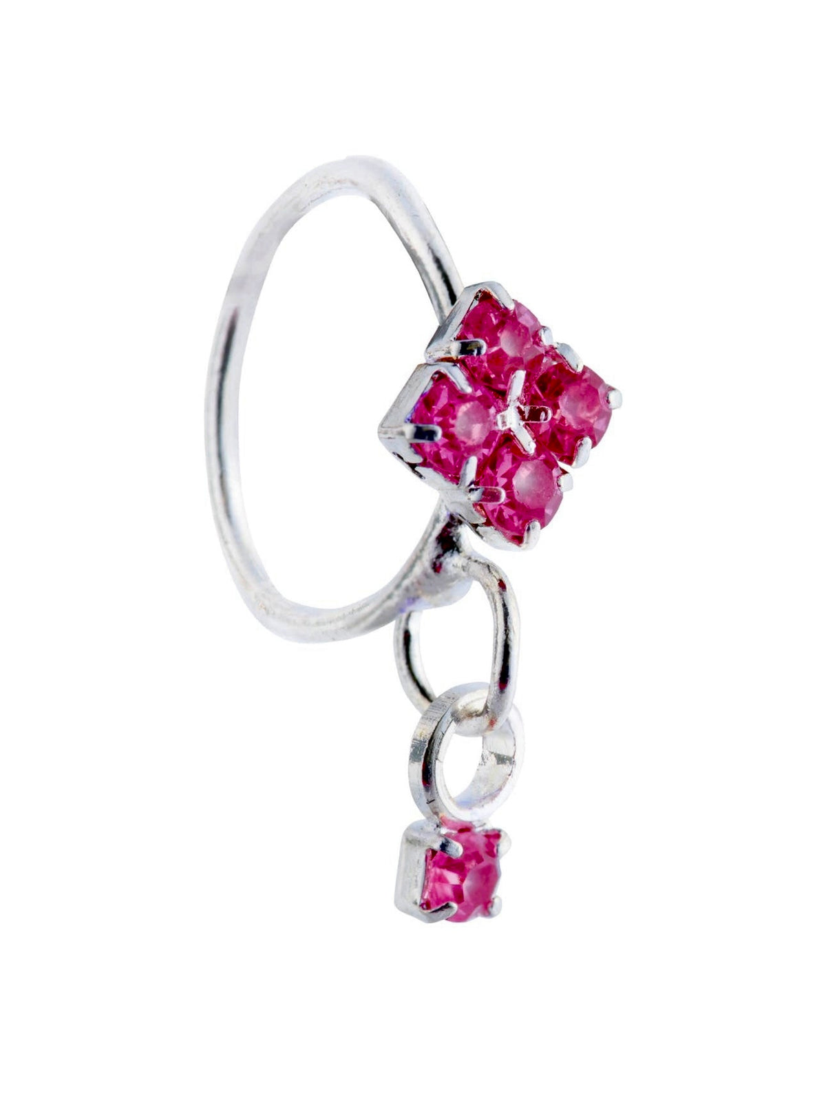 Purple Square Stone Silver Small Gem Dangle nose Ring For Pierced Nose