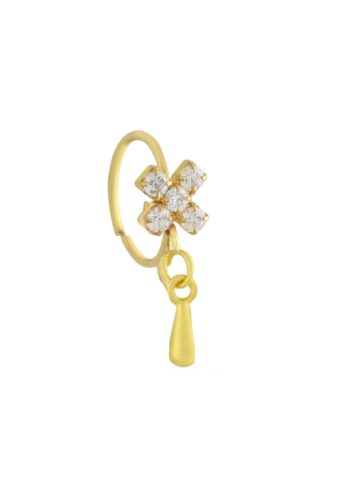 Cross Tear Drop Dangle Gold nose ring for pierced nose