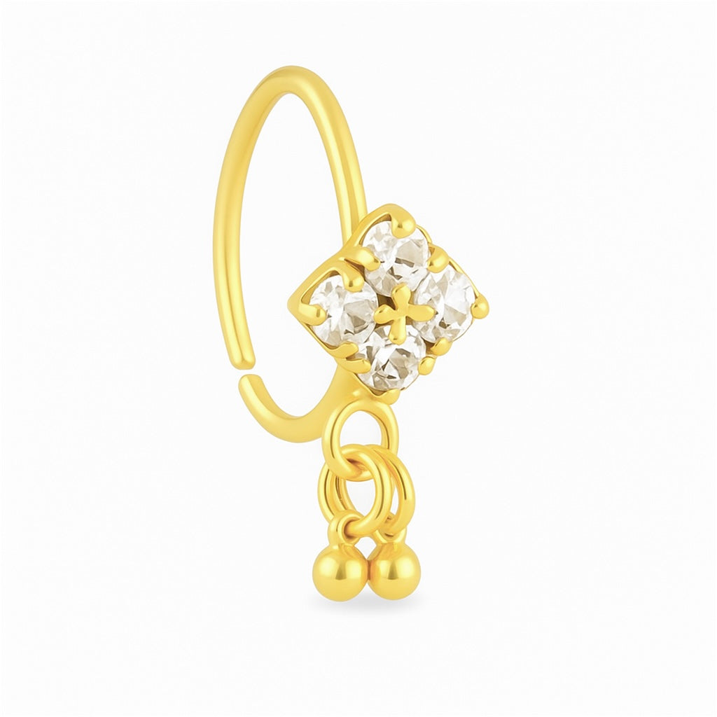 Square Ball Dangle Gold Nose ring for a pierced nose
