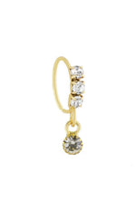 3 Stone Big Gem Dangle Gold Nose Ring For A Pierced Nose