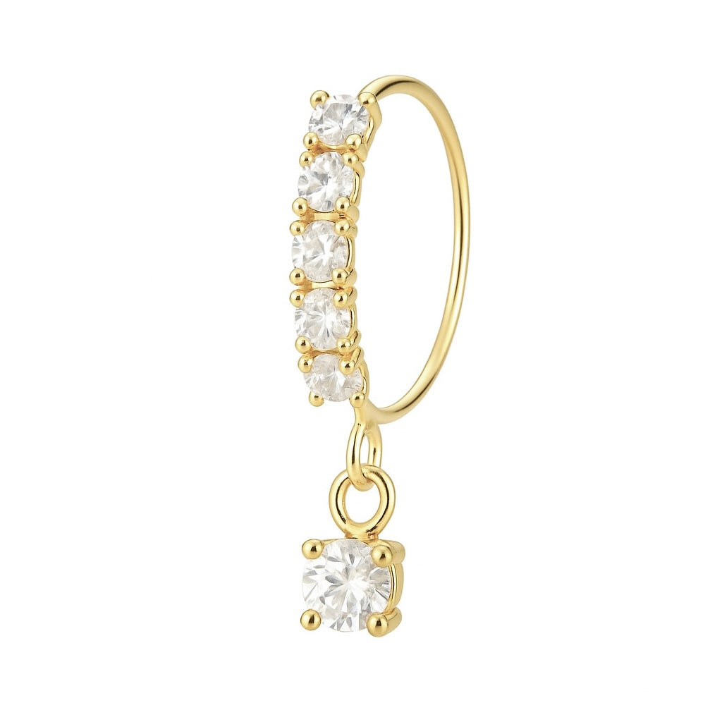 5 Stone Dangle Gold nose ring for a pierced nose