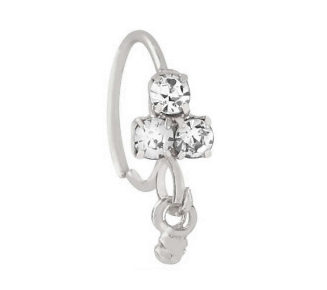 Dainty Ball Dangle Silver Nose Ring for pierced nose