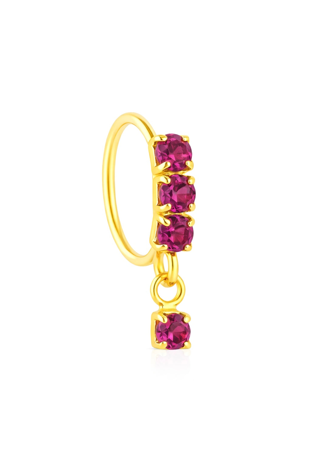 Purple 3 Stone Gold Dangle Nose Ring For a Pierced Nose