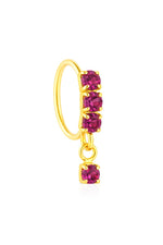 Purple 3 Stone Gold Dangle Nose Ring For a Pierced Nose