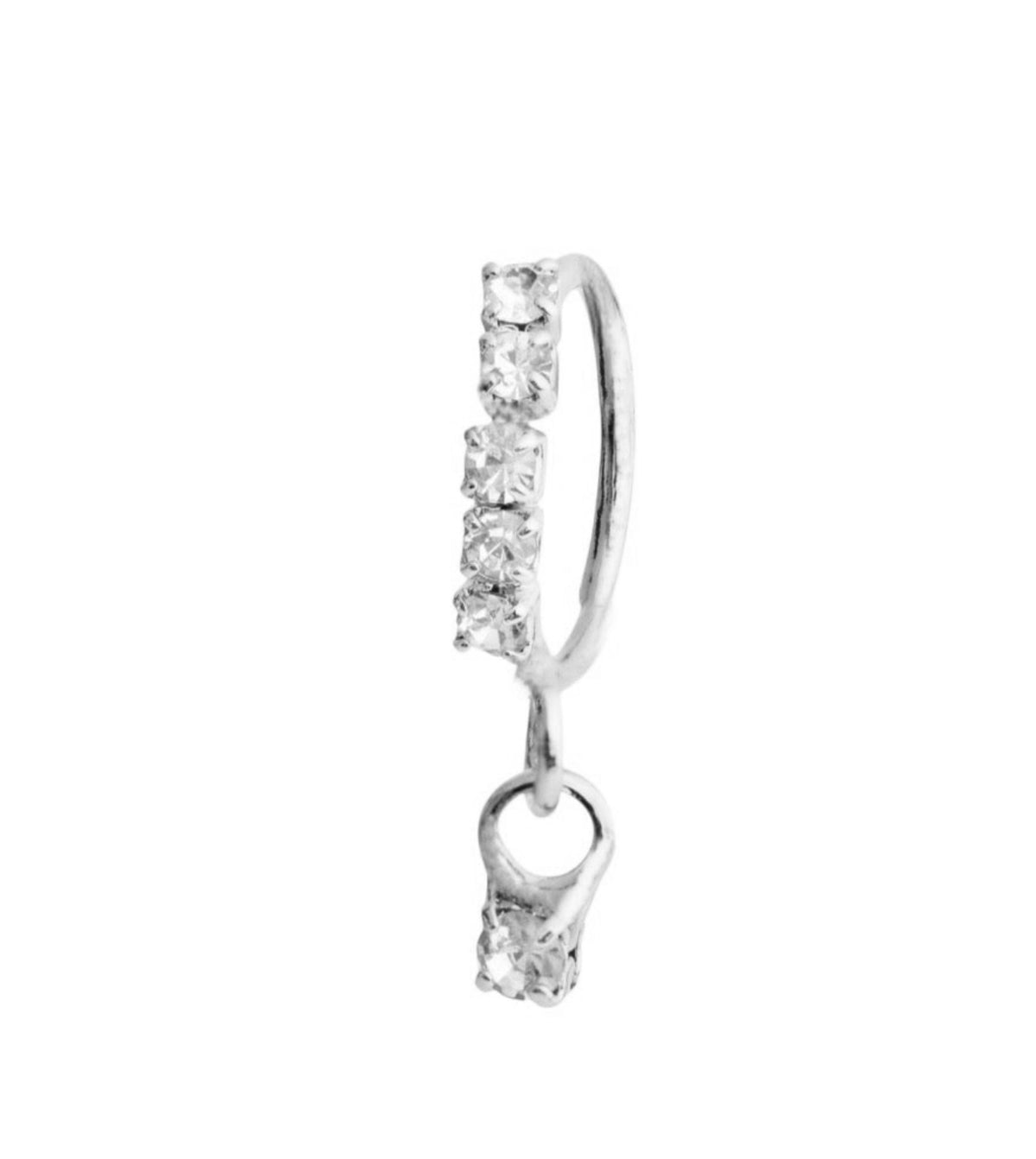 5 Stone Silver Dangle nose ring for pierced nose