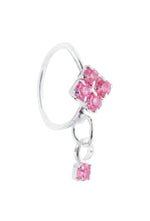 Silver Square Pink Stone Small Gem Dangle nose Ring For Pierced Nose
