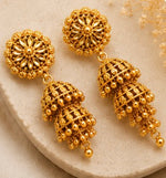 Gold Plated Double Classic Thin Pin Jhumka Earring