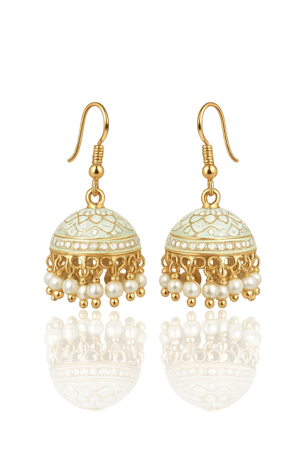 Pearl Pastel Mint Hand Painted Jhumka Hook Dangle Earring