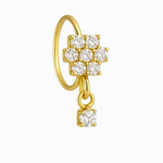 7 Stone Small Flower Dangle Gold nose ring for a pierced nose