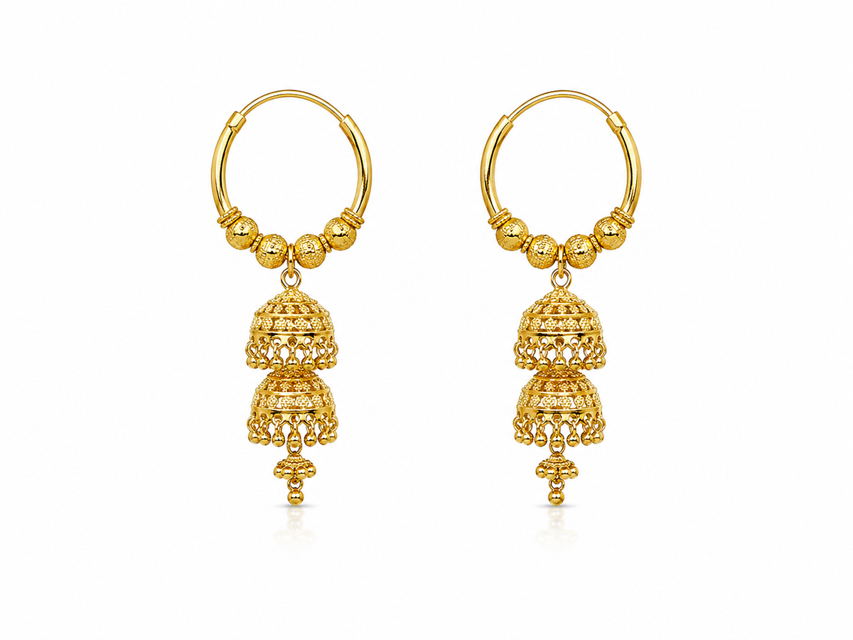 Classic Double Dangle Gold PlatedJhumka Earrings