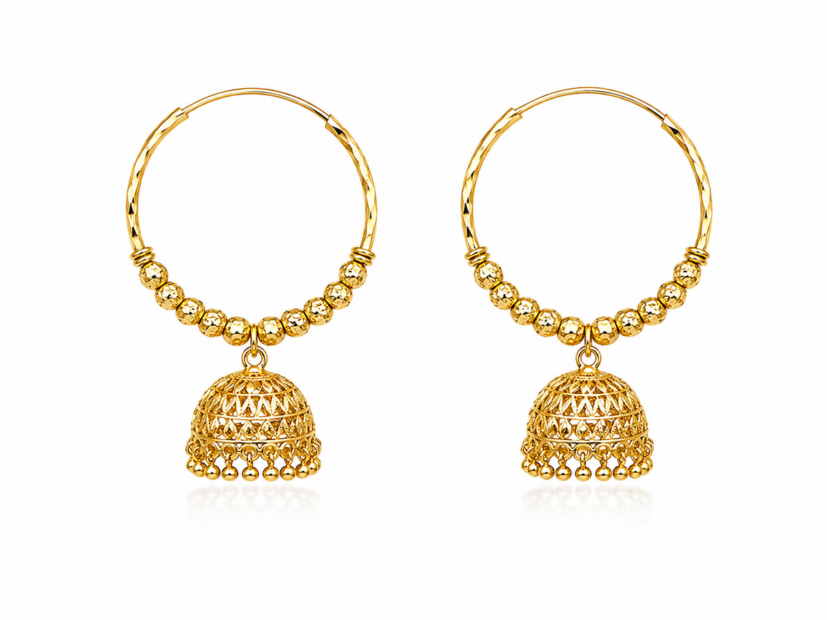 Extra Large Ball Hoop Dangle Gold Plated Jhumka