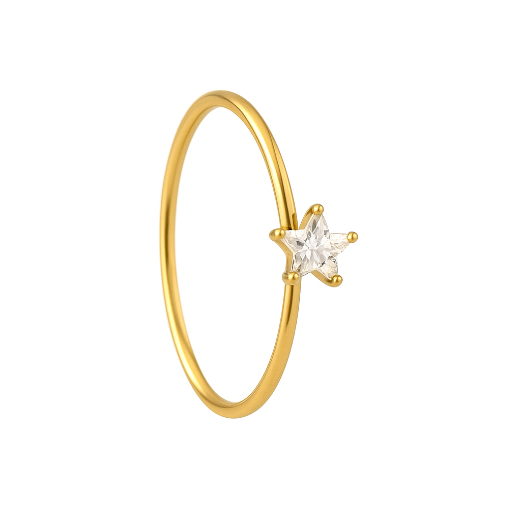 Gold stone star 1 Stone Gold Nose Ring for pierced and non pierced nose