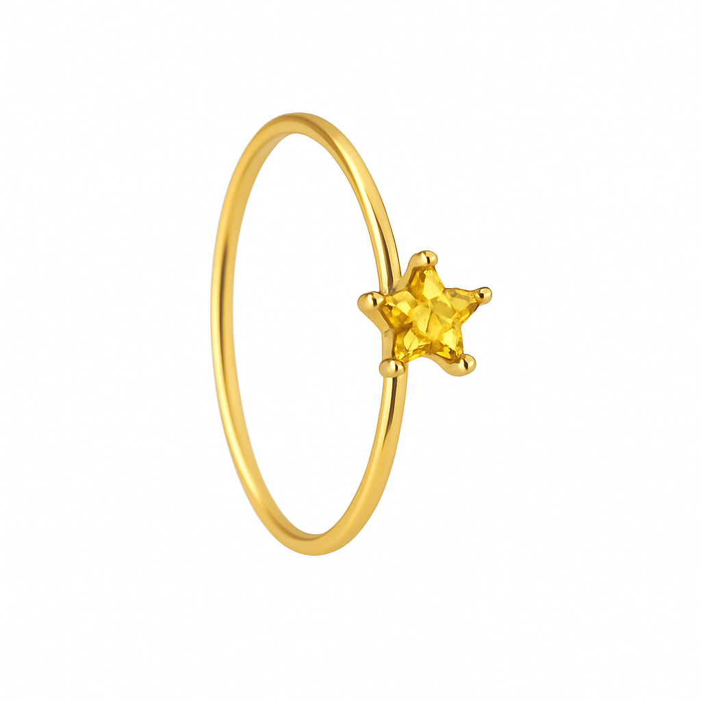 Yellow stone star 1 Stone Gold Nose Ring for pierced and non pierced nose