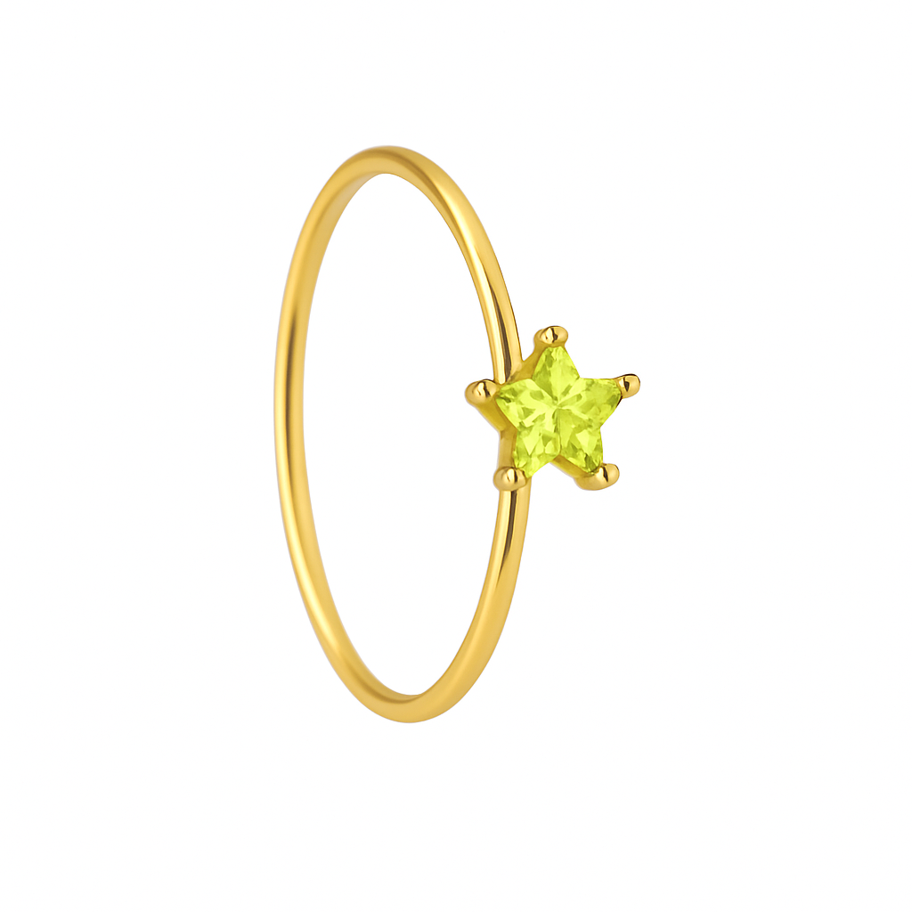Green stone star 1 Stone Gold Nose Ring for pierced and non pierced nose