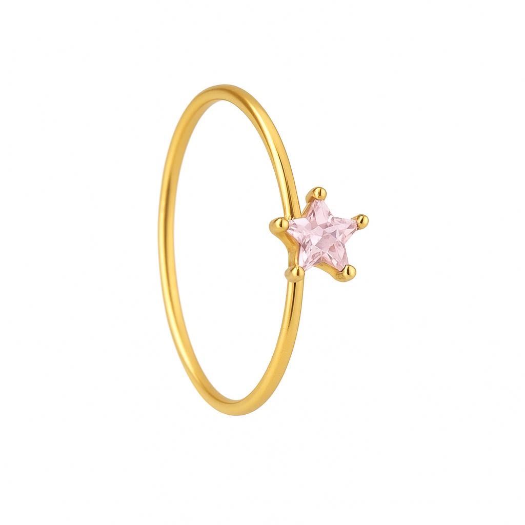 Pink stone star 1 Stone Gold Nose Ring for pierced and non pierced nose