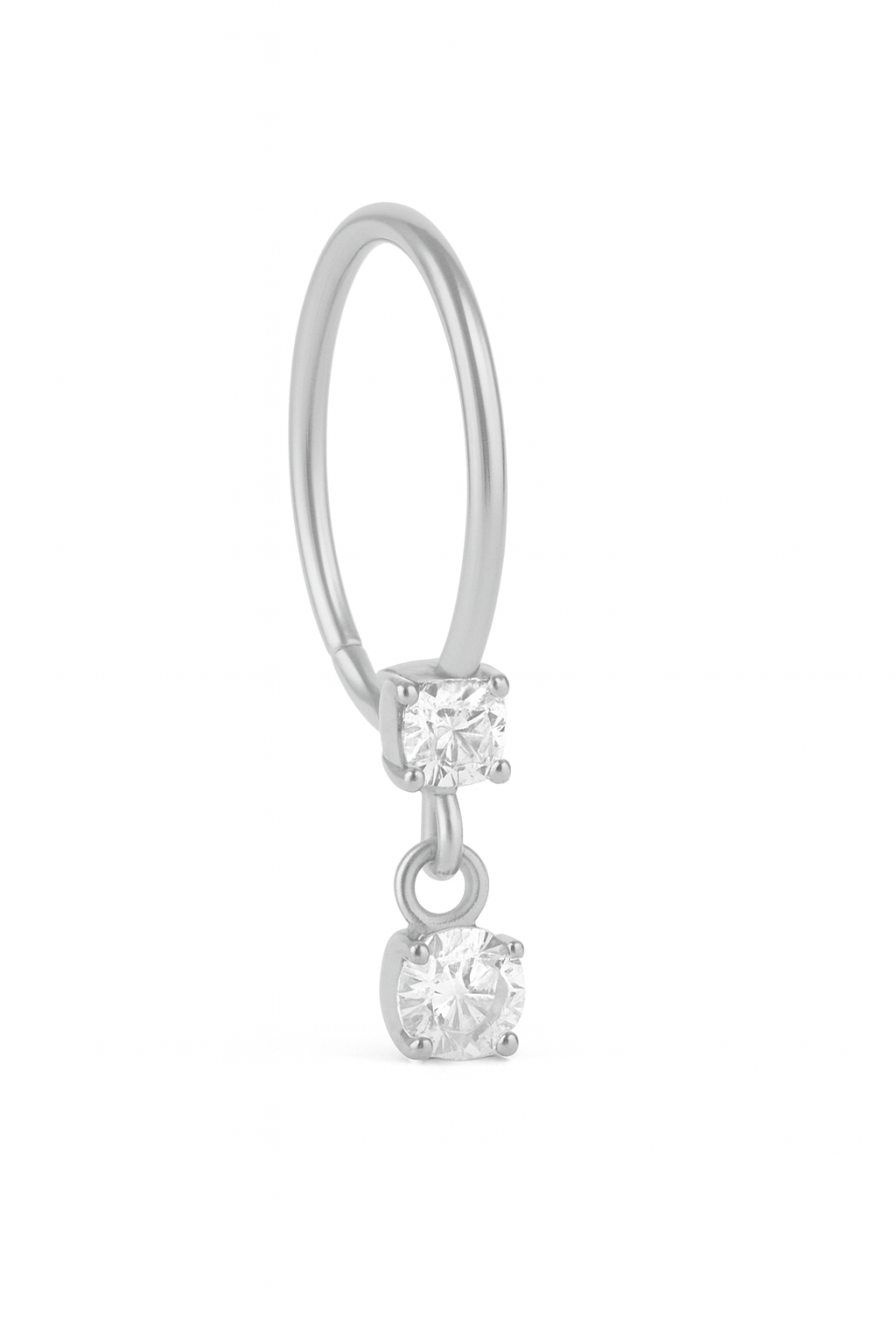 Gem 1 Stone Dangle Silver Nose ring for a Pierced Nose