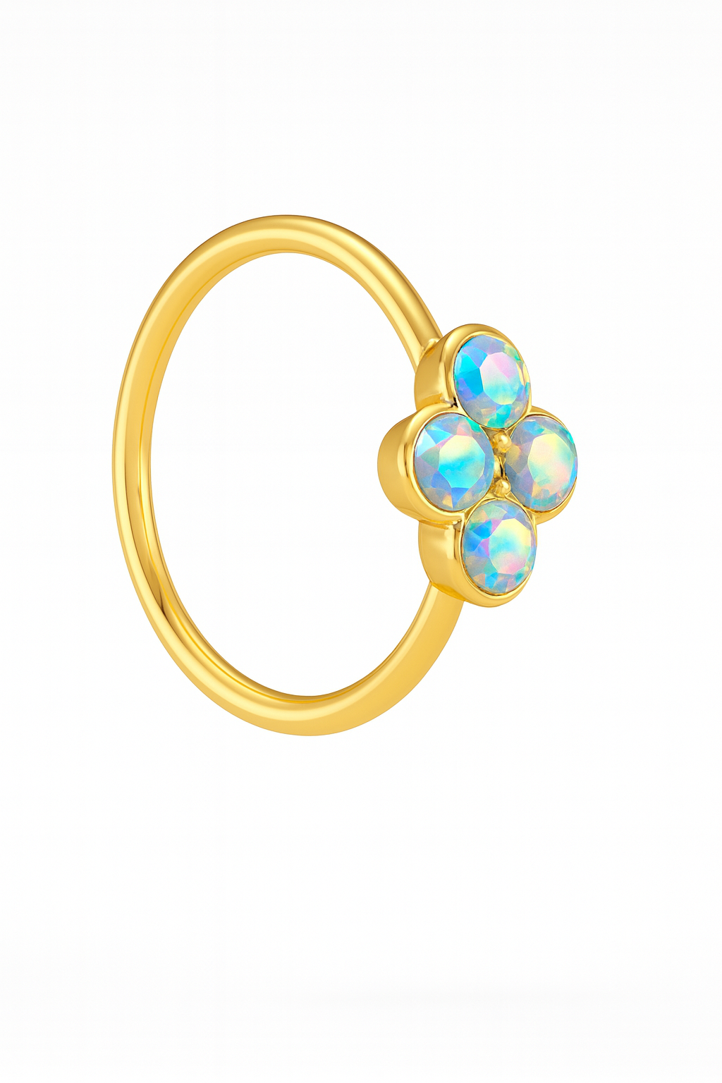 Rainbow 4 Stone Gold Nose Ring for a Pierced and Non Pierced Nose