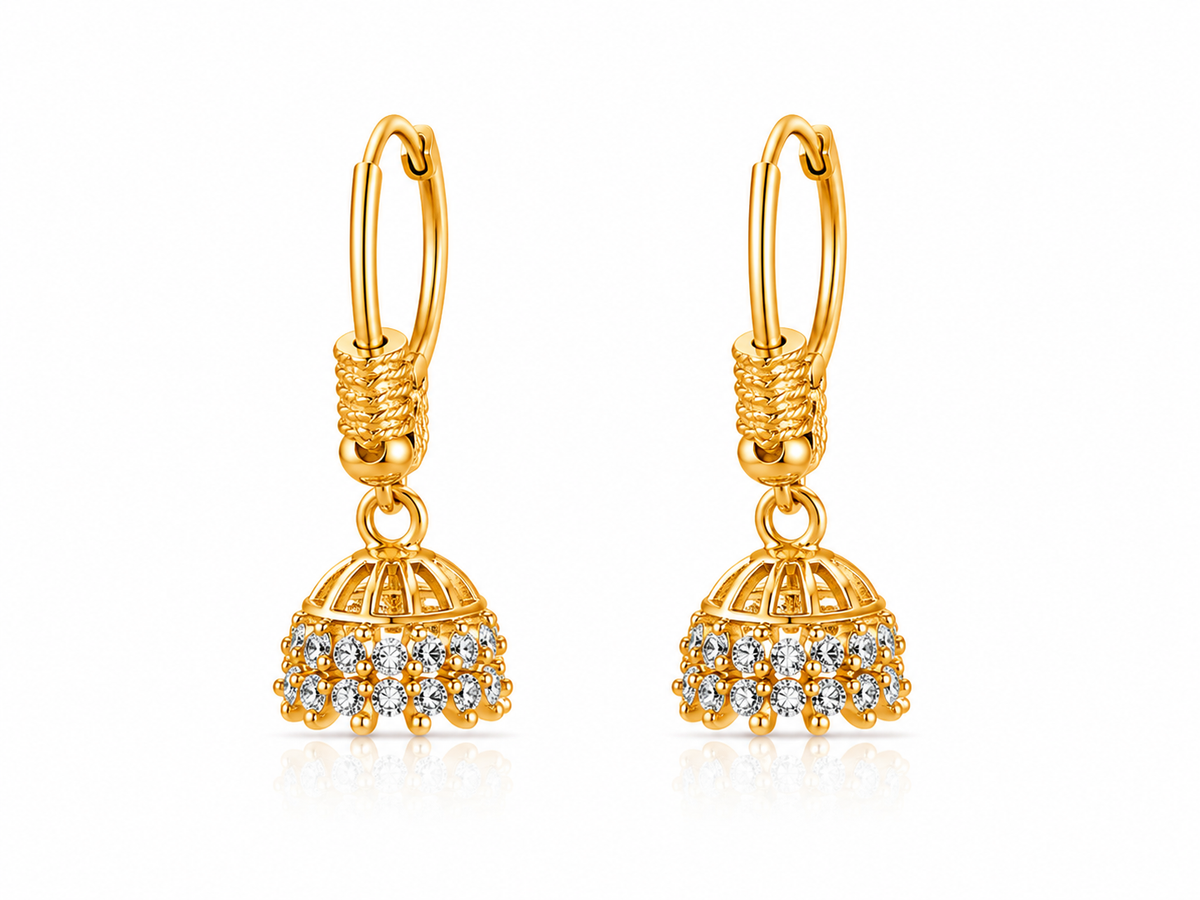 Micro Front Facing Gold Plated Hoop Jhumka Dangle Earring