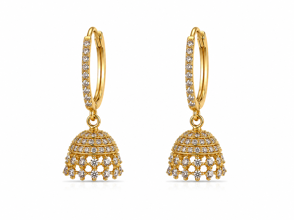 Micro Collection Gold Plated Jhumka Earring Gem Dome