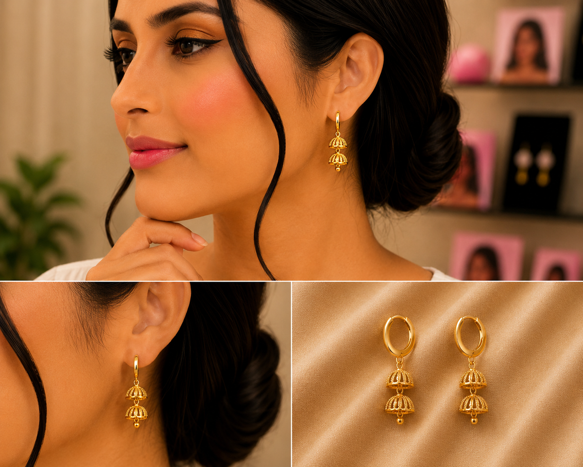 Jai Collection Gold-Plated Jhumka Earring Double Twist