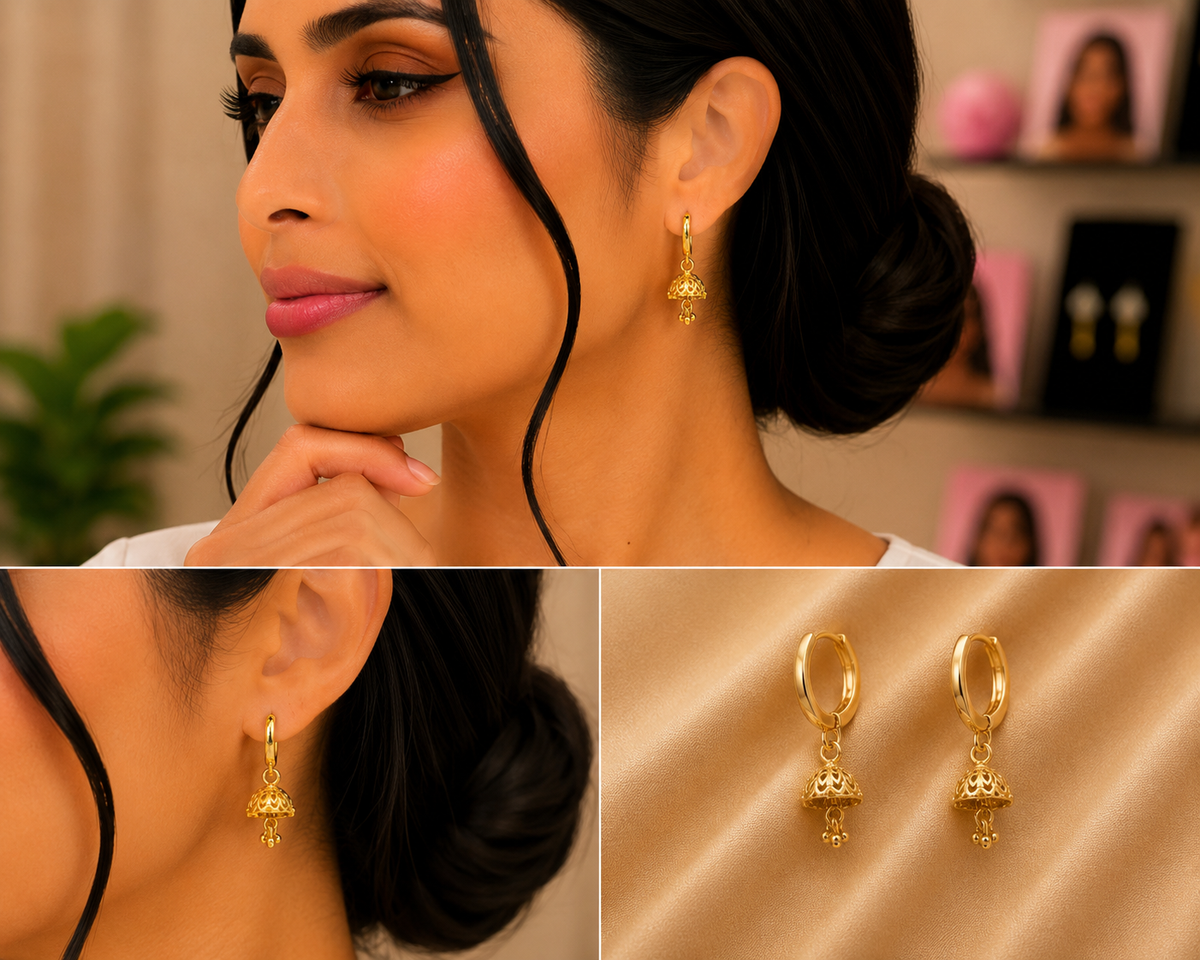 Jai Collection Gold-Plated Jhumka Earring Single Dome