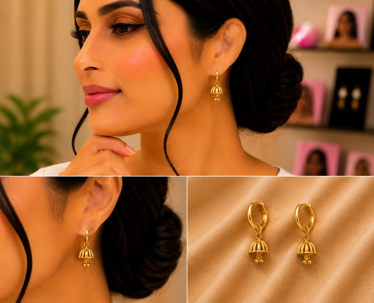 Jai Collection Gold-Plated Jhumka Earring Single Twist