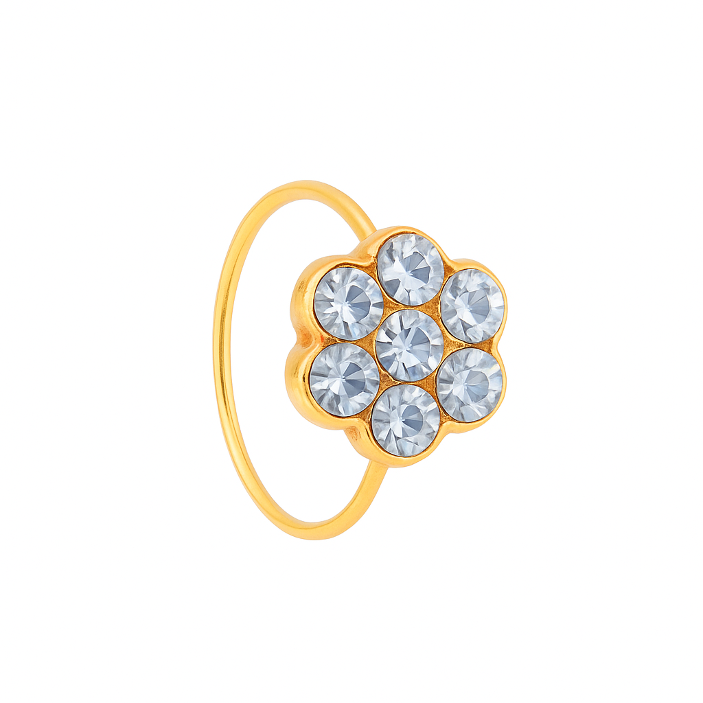 6 Stone Flower Gold Nose Ring for pierced and non pierced nose