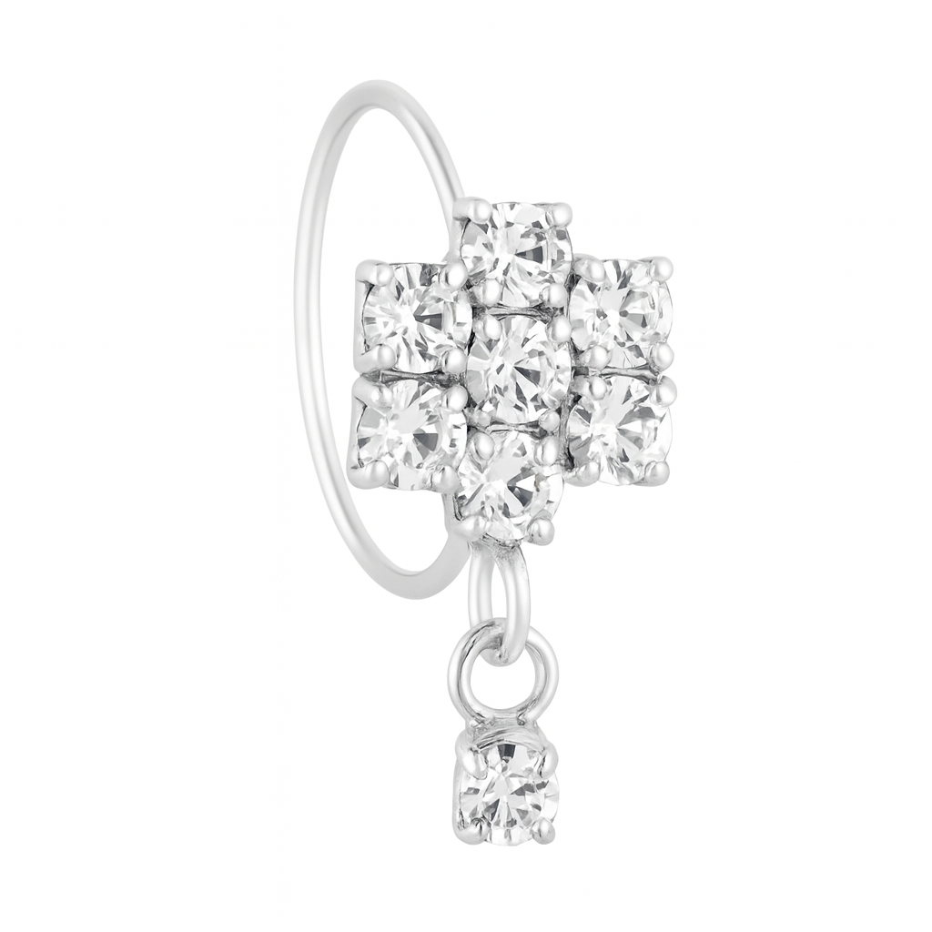 7 Stone Large Flower Dangle Silver nose ring for a pierced nose