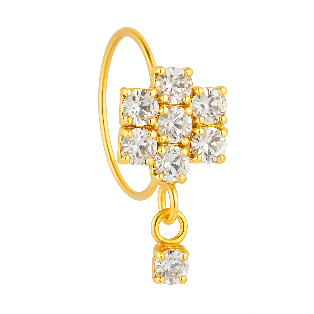7 Stone Large Flower Dangle Gold nose ring for a pierced nose
