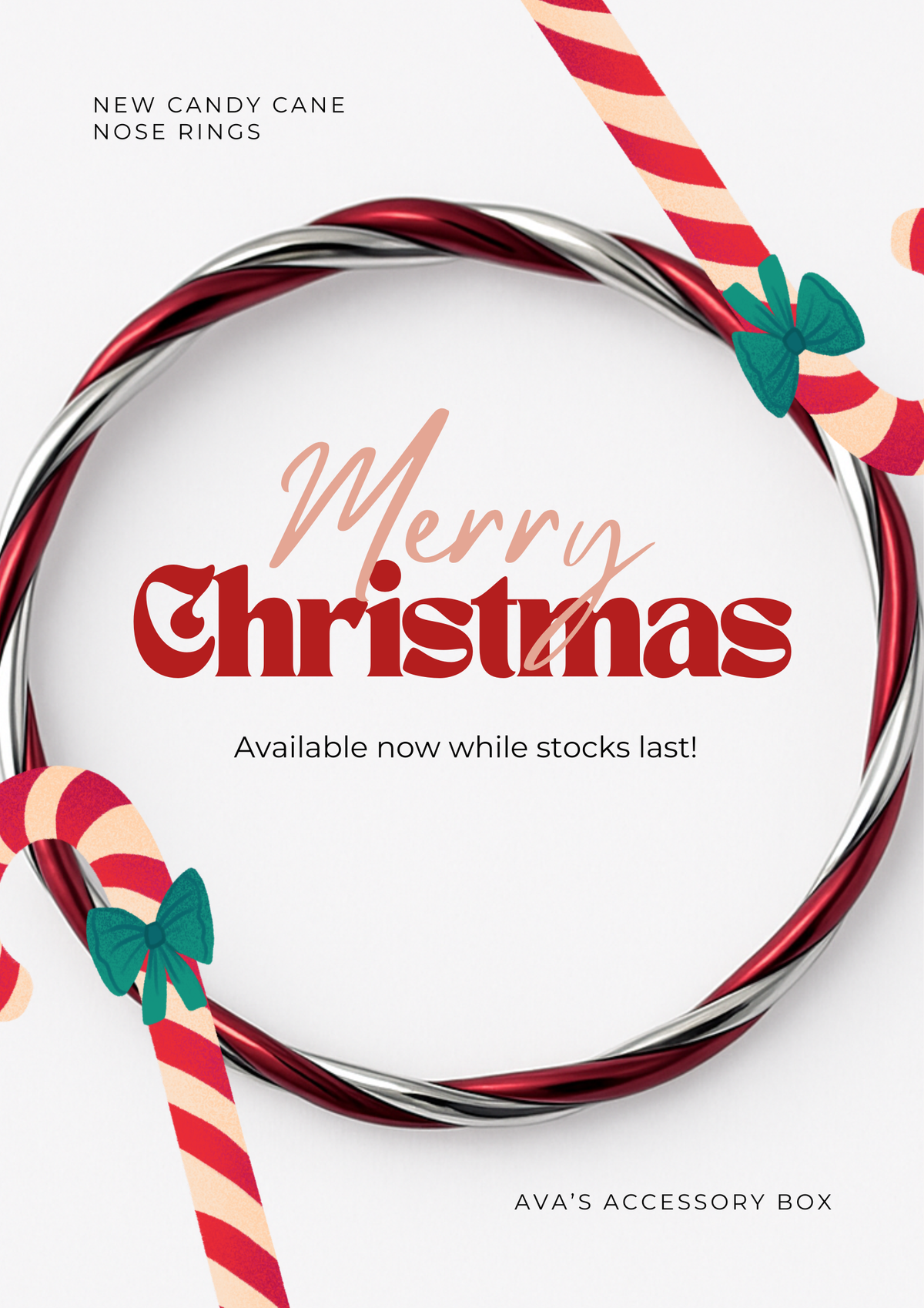 Candy Cane Red Spiral Silver Nose Ring for pierced and non pierced nose