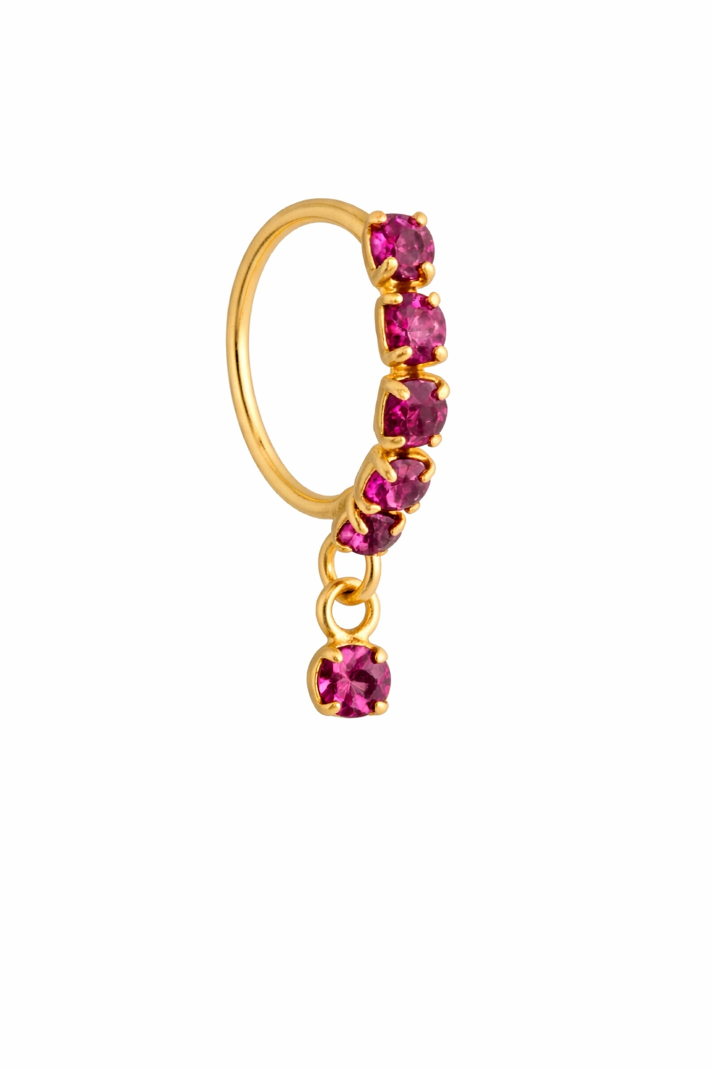 Purple 5 Stone Small Gem Dangle Gold Nose Ring for a pierced nose