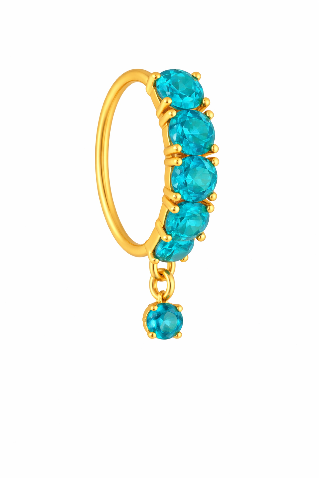 Light Blue 5 Stone Small Gem Dangle nose ring for a pierced nose