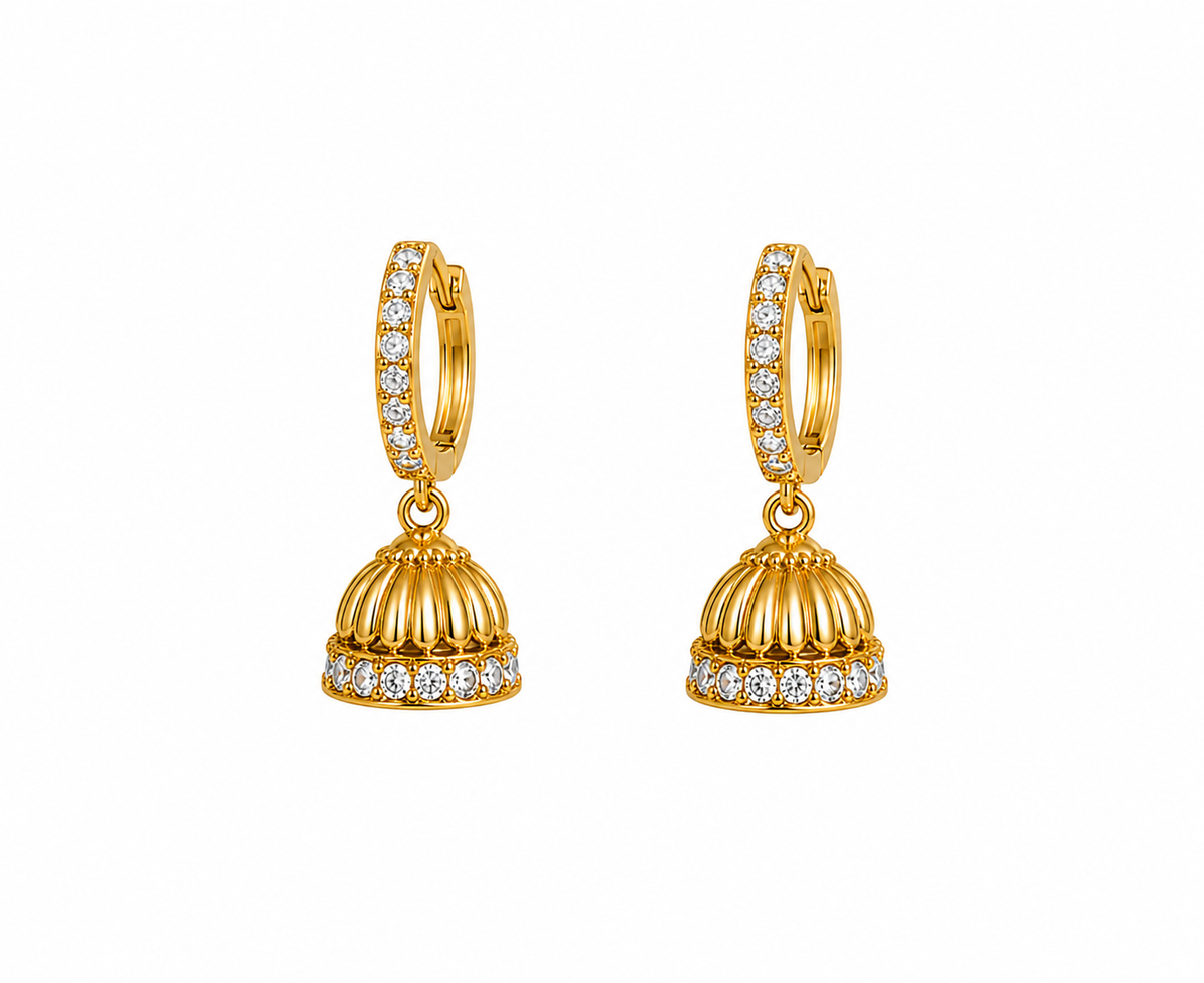 Micro Collection Gold Plated Jhumka Earring Bihar Dome Gems Mini