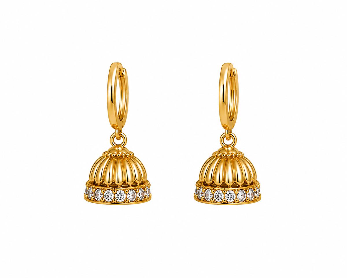 Micro Collection Gold Plated Jhumka Earring Bihar Dome Plain Mini